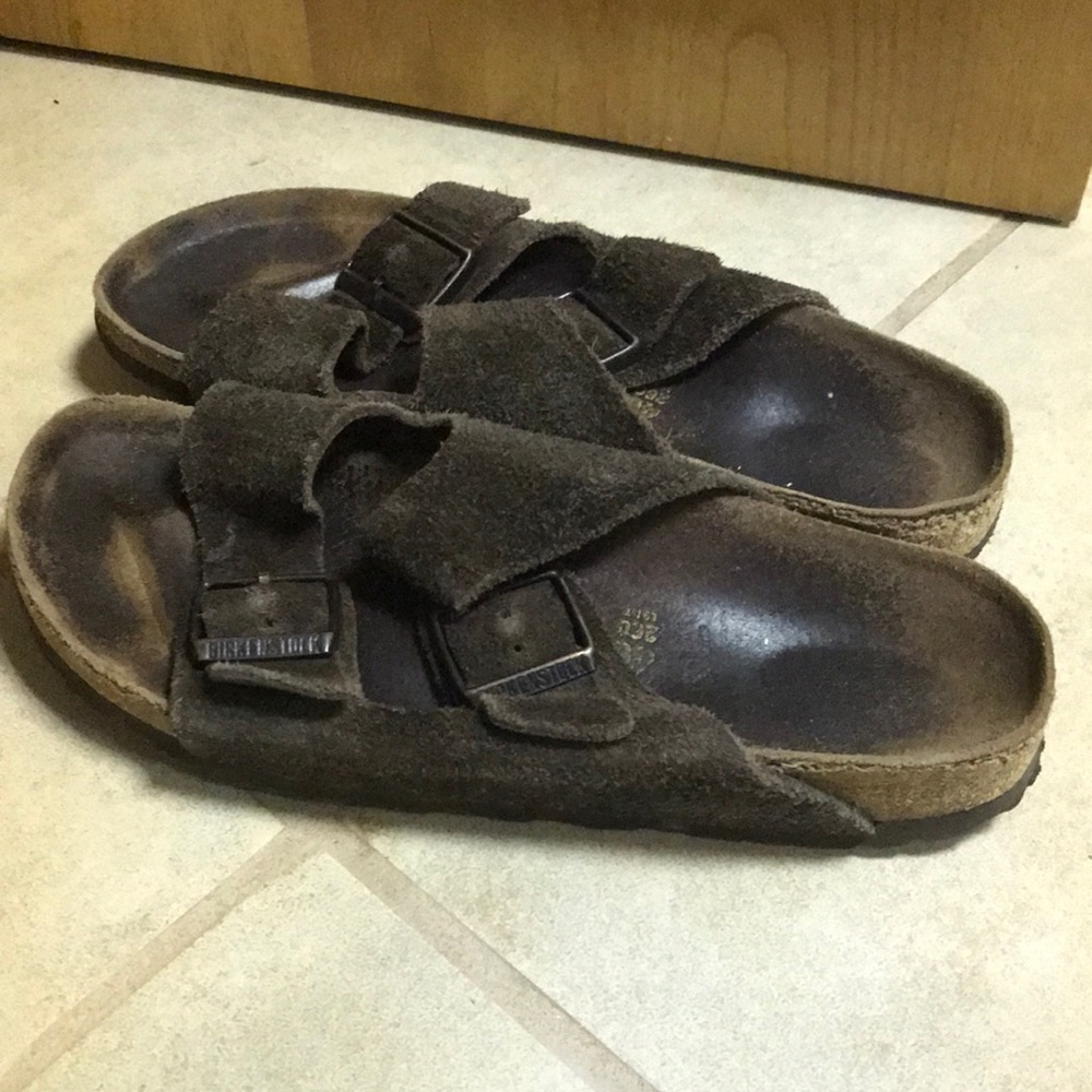 Birkenstock suede chocolate brown Arizona sandals
